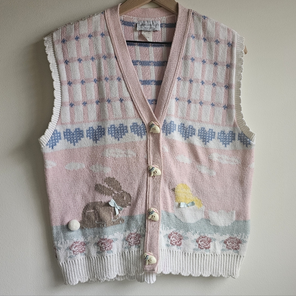 Vintage 90s Novelty Easter Chocolate Bunny Cottagecore Cotton Vest M